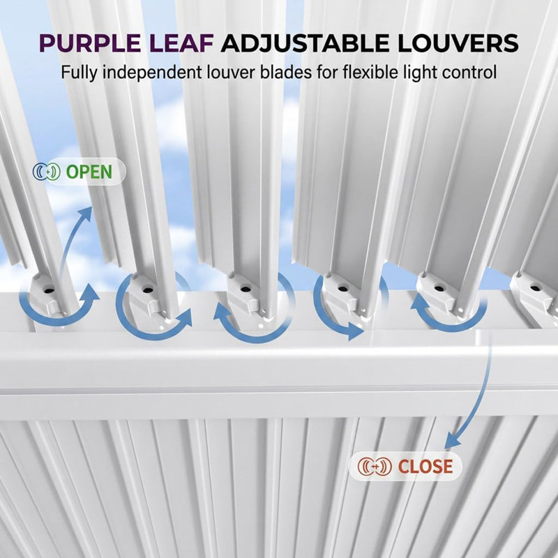 PURPLE LEAF Louvered Pergola 10x12 ft Solar LED Lights Heavy Duty Aluminum Outdoor Pergola with Hidden Drainage System for Patio Backyard Garden Deck, White