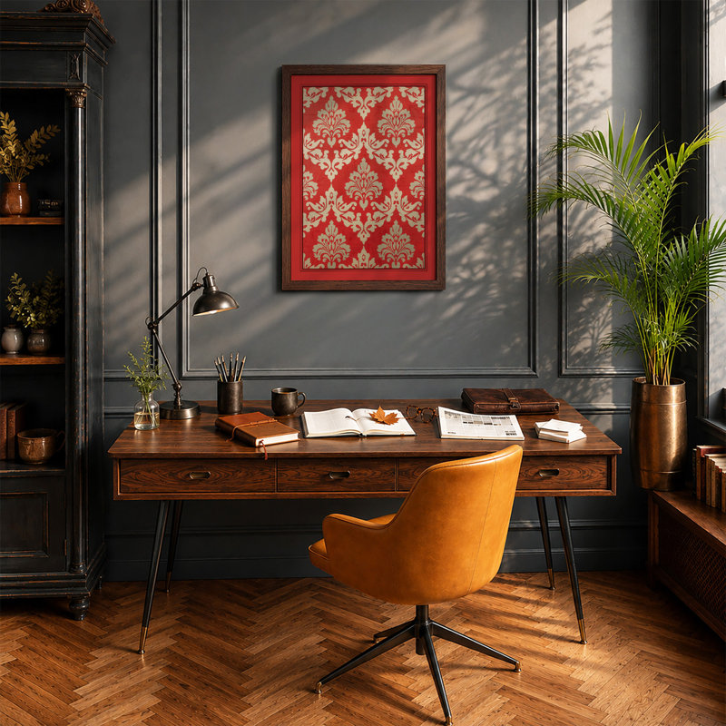 Damask Botanical - Framed Print, Walnut, A1 - 84.1 x 59.4 cm