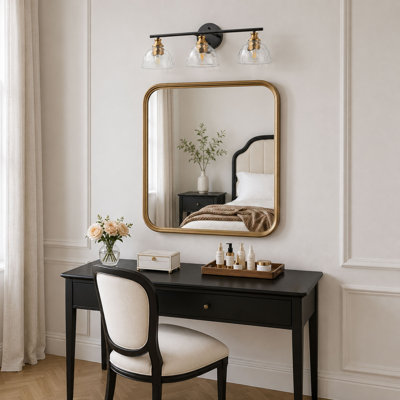 Luminaire de meuble-lavabo moderne en laiton poli à 3 lumières avec abat-jour en verre martelé