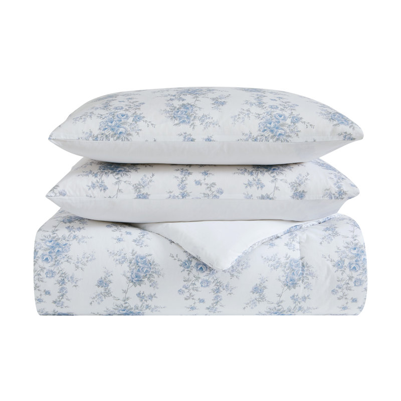  Ensemble d'édredon en coton bleu / blanc, Édredon simple extra long + 1 taie décorative st