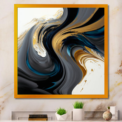 Black, White And Gold Liquid Art IV - Painting on Canvas