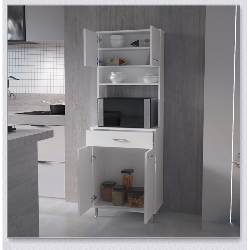 Garde-manger à 1 tiroir et 1 tablette Santa Maria avec pieds réglables en métal, design moderne et rangement polyvalent pour la cuisine et la salle à manger