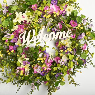 24" Welcome Eucalyptus Morning Glory Front Door Wreath