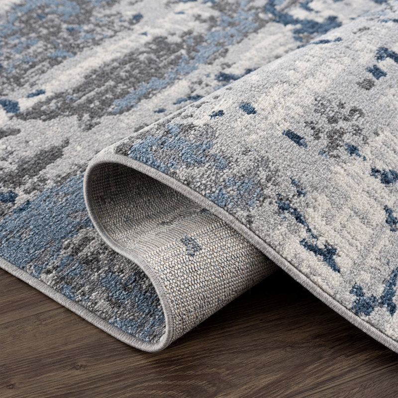 Tapis abstrait bleu et gris Roselare, Rectangle 4 pi x 6 pi