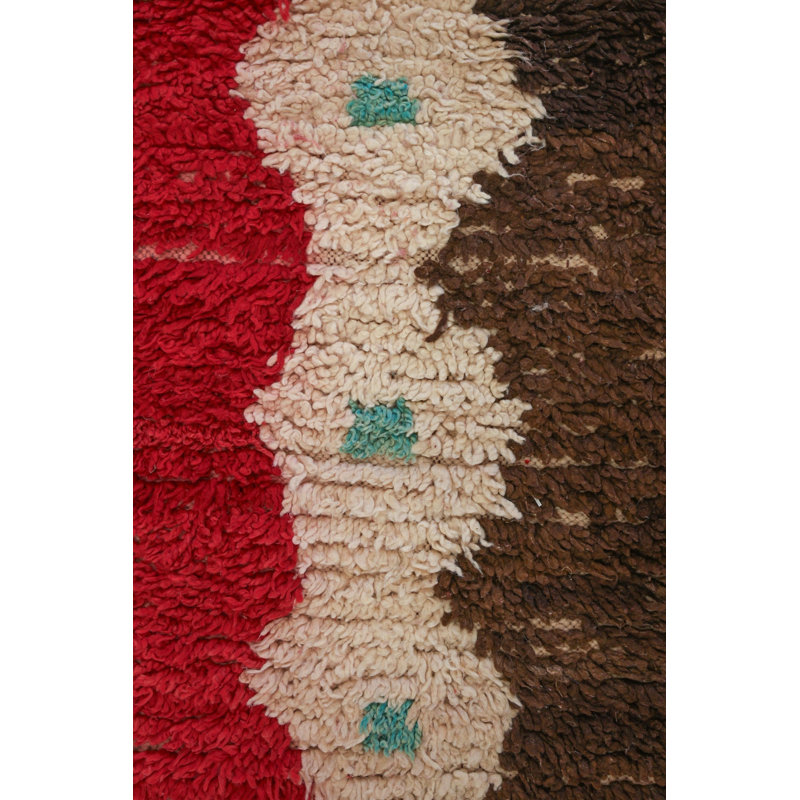 Vintage Moroccan Boucherouite Wool And Acrylic On Wool 3Ftx5ft10in Red