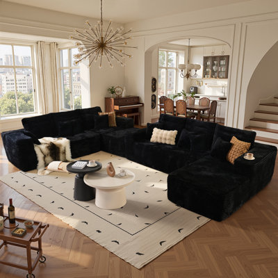 Canapé modulaire en velours côtelé Cloudelle moelleux avec méridienne en L, aucun assemblage requis
