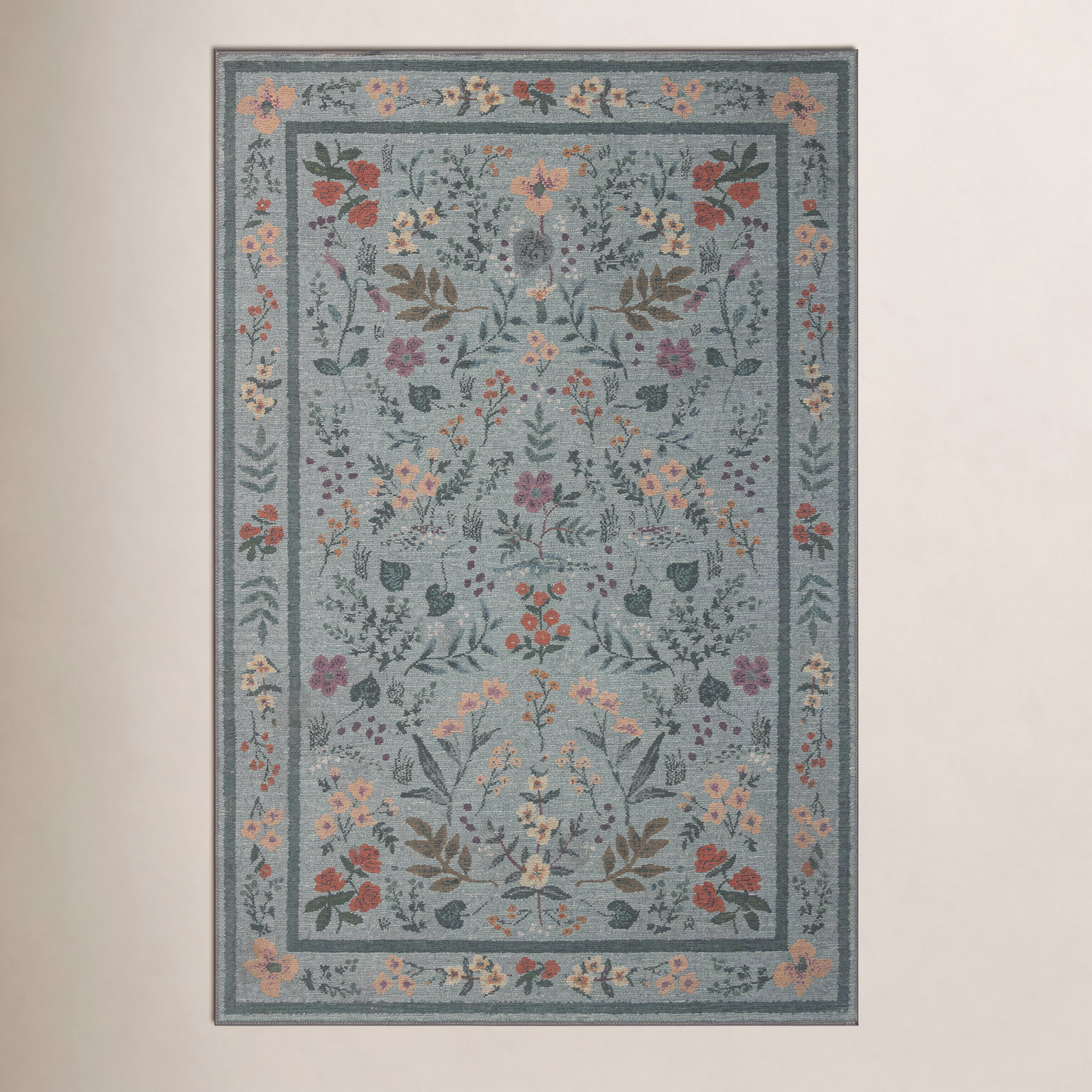 Rifle Paper Co. x Loloi Wildwood Cream Floral Rug, Sage, Rectangle 7'6" x 9'6"