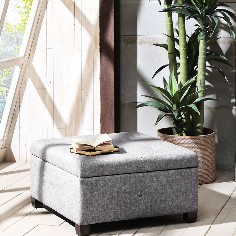 Charcoal With Ample Storage Space - Button , Black Legs Upholstered Sufficient Soft Close, Solid Wood