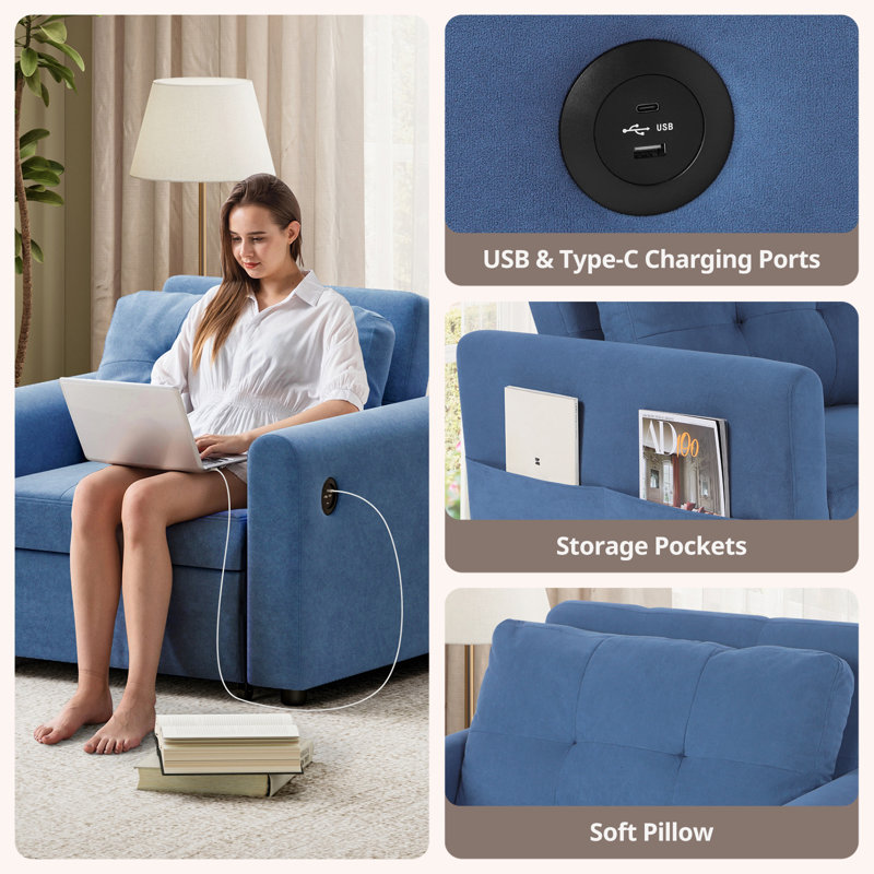 Sofa Bed, Blue Velvet