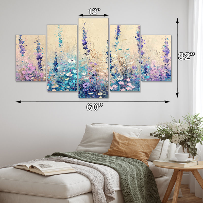 Fleurs d'art mauve et bleues en fleurs, H 32 po x l 60 po