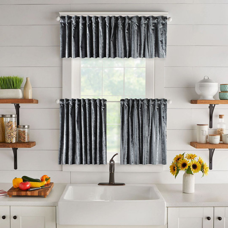 Solid Colour Kitchen Curtain, 60 H x 45 W cm, 17 Gray