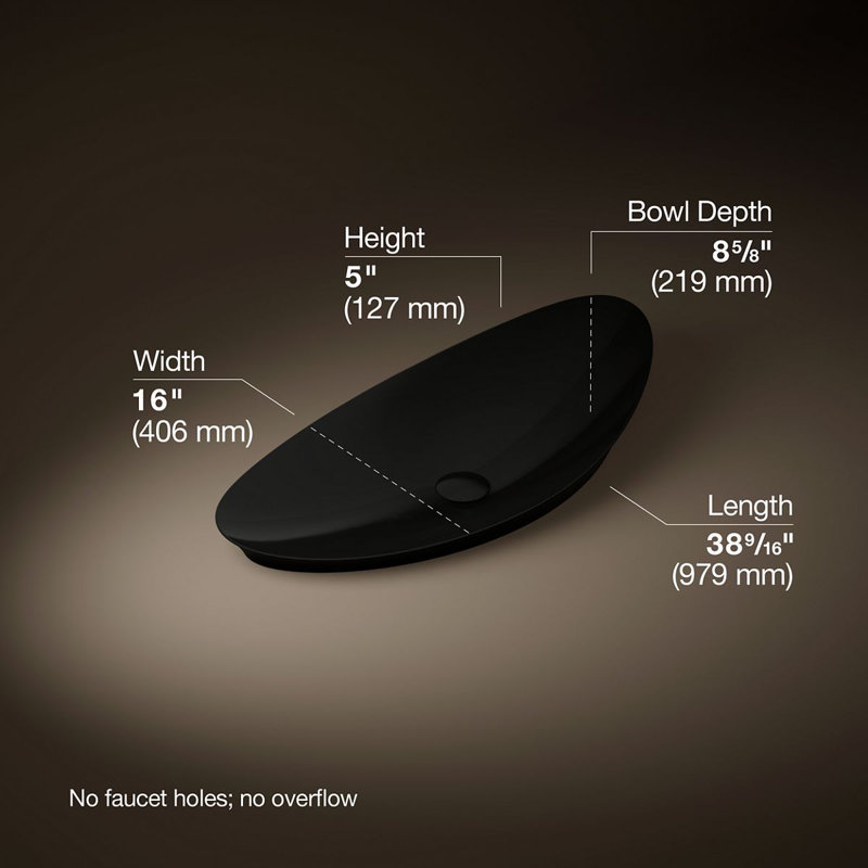 Veil® Trough Fireclay Specialty Vessel Bathroom Sink, Black Black™