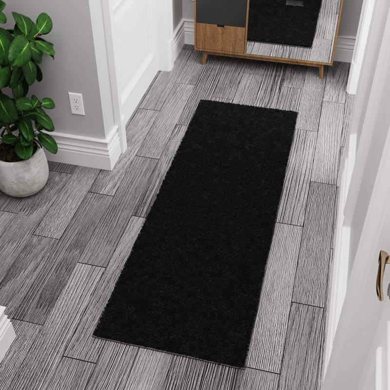 Cozy Plush Non-Slip Rubberback Extra Long Hallway Rug for Bedroom, Living Room, Bathroom, Black, Runner 2' x 5', Black