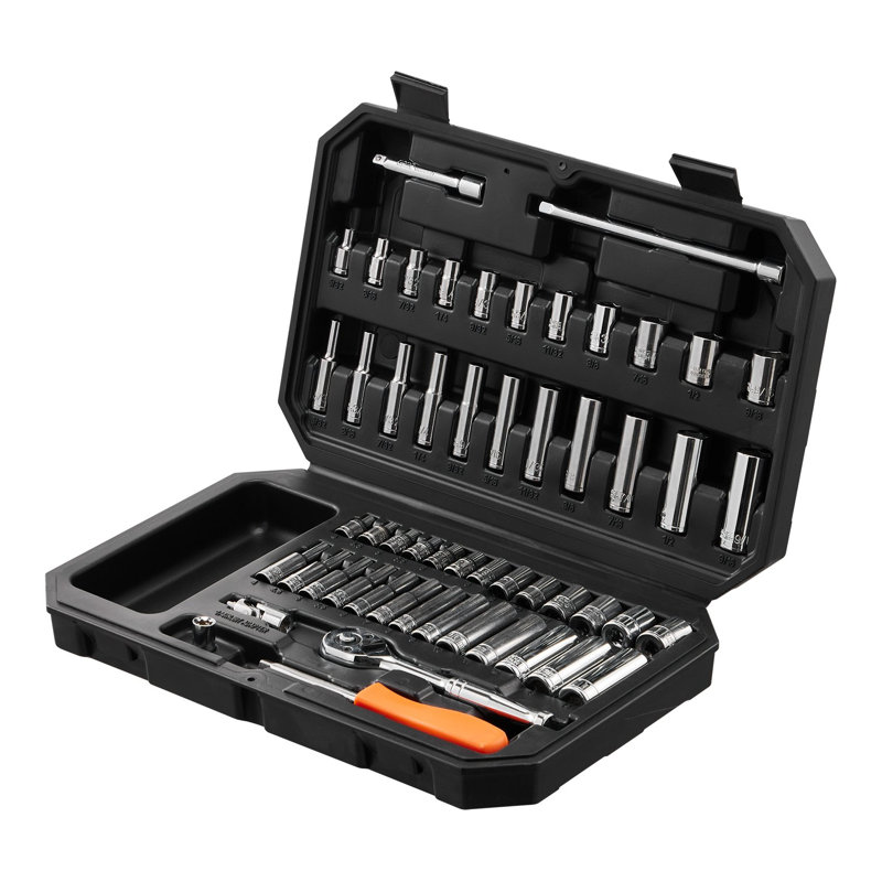 Ensemble 54 pièces de douilles 1/4 po, trousse à outils en acier au chrome vanadium de qualité supérieure avec cliquet, douilles profondes et standard (SAE / métrique), étui de rangement organisé
