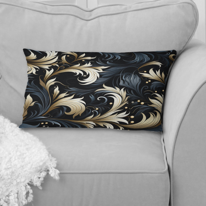 Coussin damassé en polyester damassé noire et grise