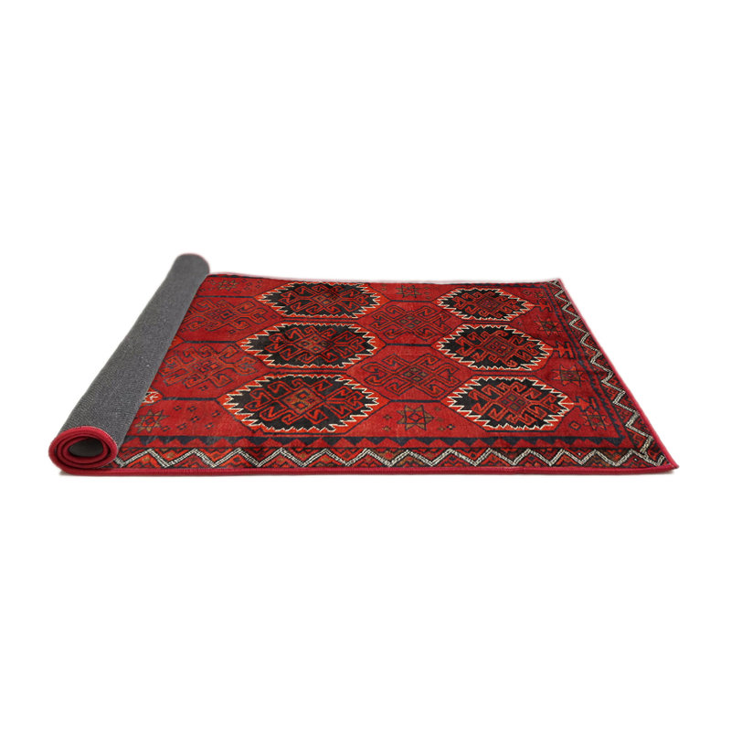 Tapis traditionnel rouge / bleu / beige, Rond 7 pi