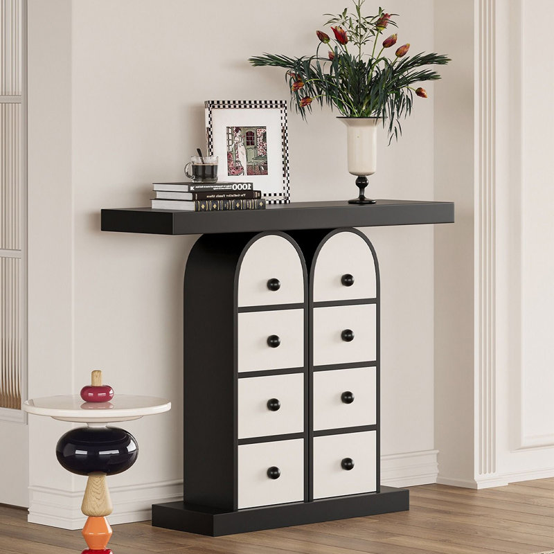Multi Functional Art Console Table, Black, Black/White