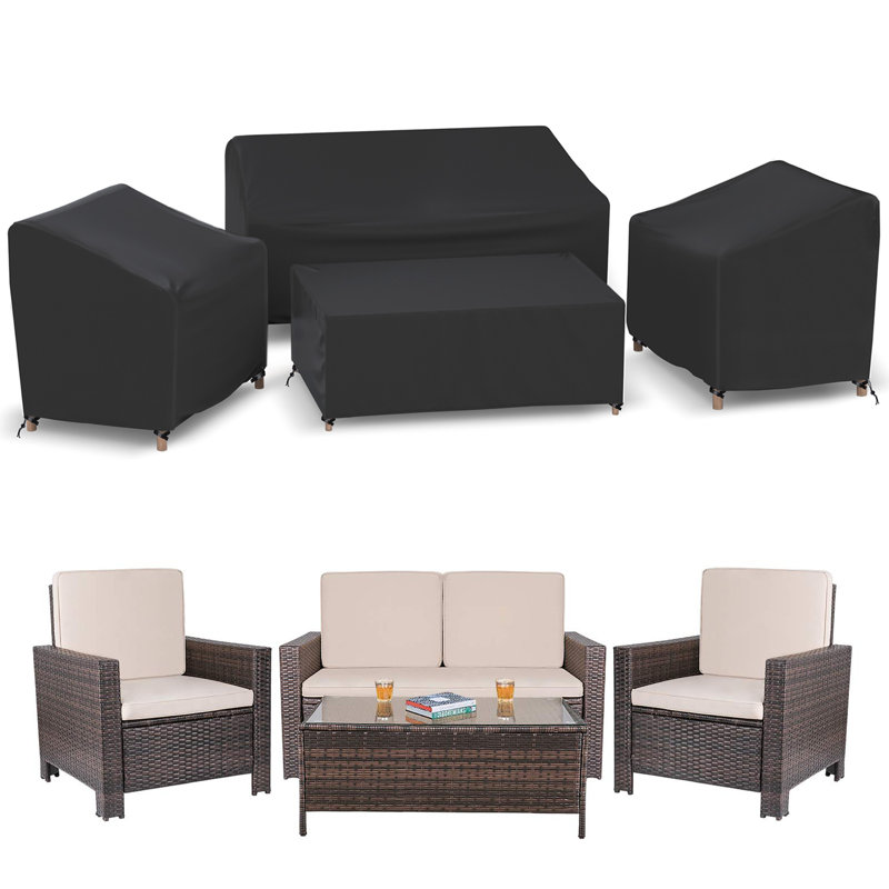 Housse pour ensemble de conversation pour patio extérieur, Noir