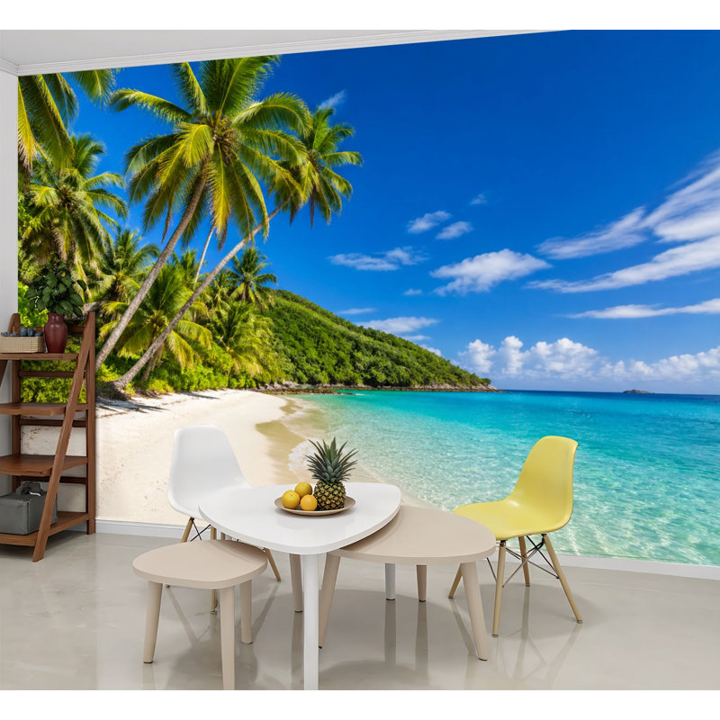 Papier peint adhésif auto-adhésif moderne pour la chambre à coucher avec palmier plage de L 69 po x l 96 po Peel and Stick
