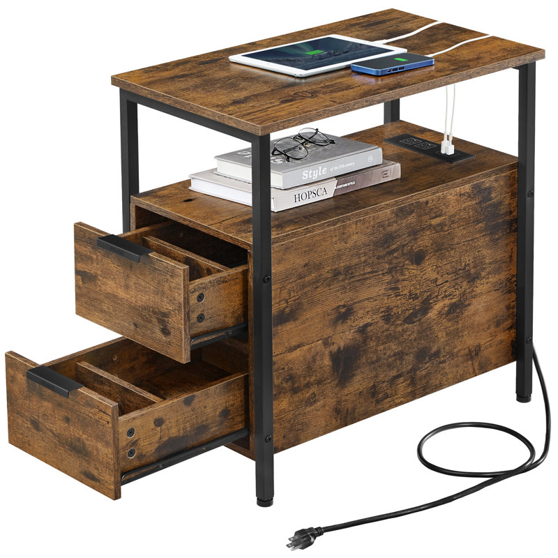 Table d'appoint avec station de charge, Brun rustique