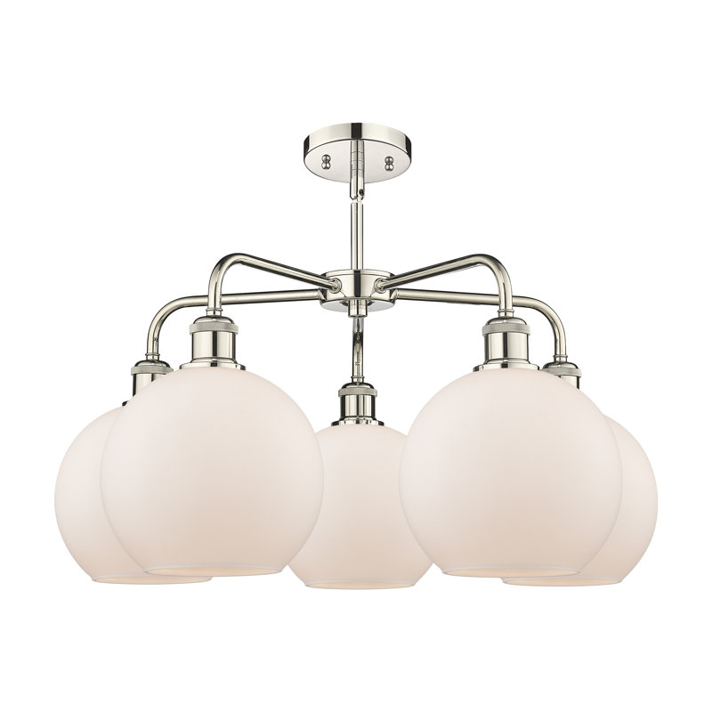 Lustre sphérique à 5 lumières Ellington, H 16 po x l 26 po x P 26 po, Nickel poli, Blanc mat