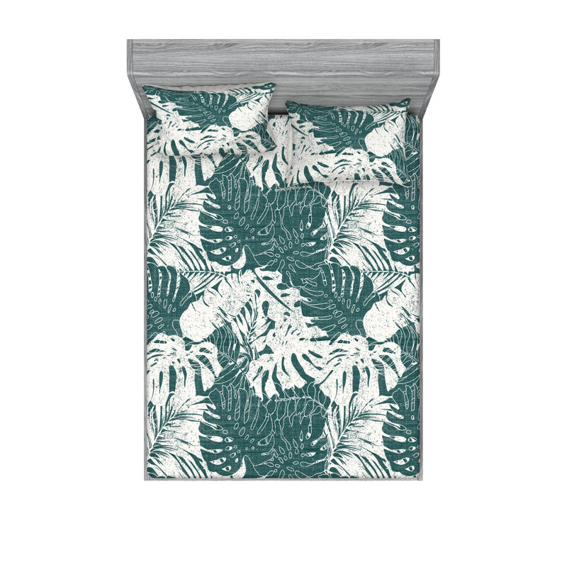 Drap-housse et taies décoratives 3 pièces Ambesonne, Vert forêt coquille d'œuf / floral