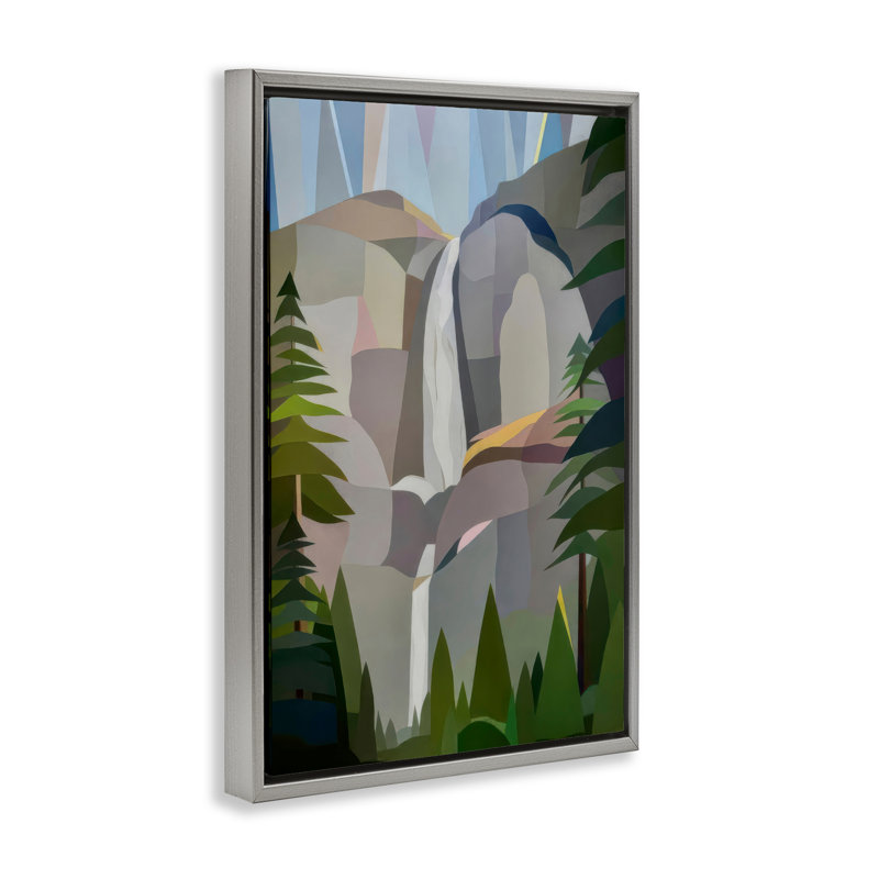 Cadre flottant abstrait Morning Yosemite Falls, design par Melba Browne, H 31 po x l 21 po, Cadre flottant gris lustré