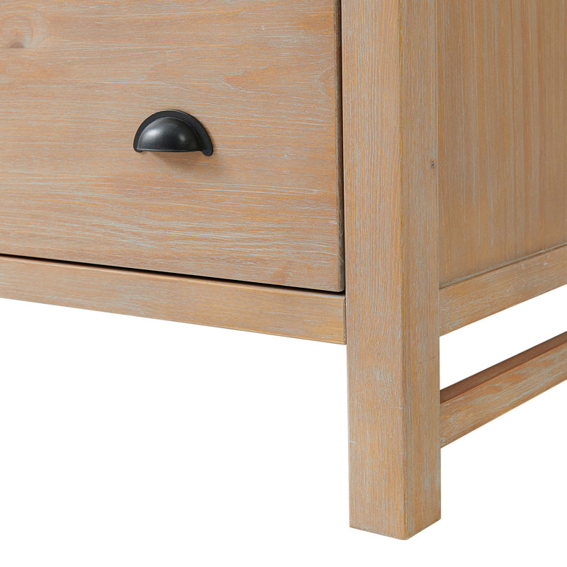 Farmhouse Light Brown Pine Wood Double Dresser with Deep Drawers