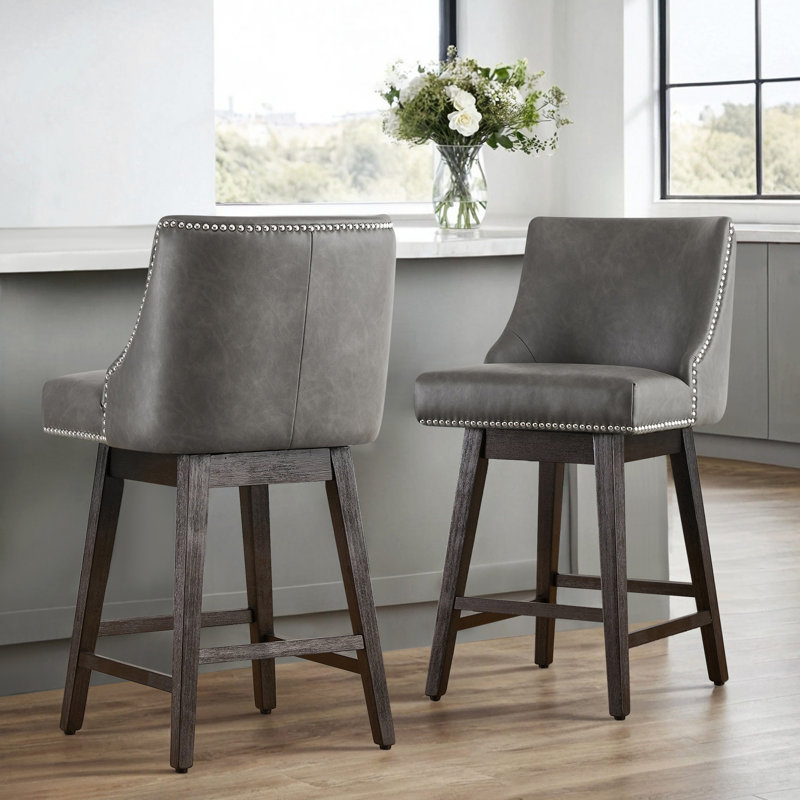 Arvelle Swivel Counter & Bar Stool, Counter Stool (26" Seat Height), Grey Pebbled Faux Leather