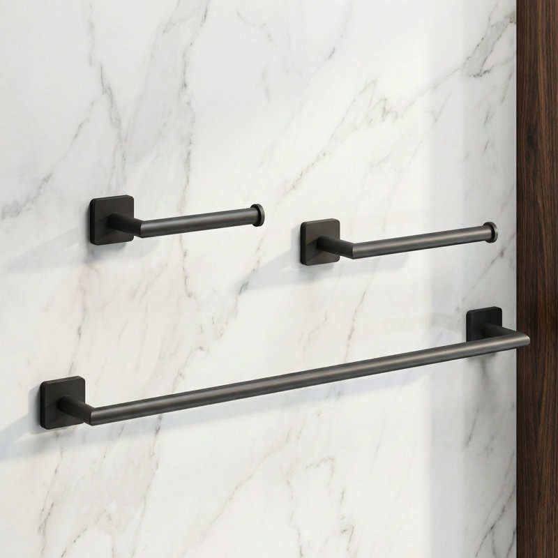 VIGO Satro 3-Piece Matte Black Bathroom Hardware Set with 24-in Towel Bar, Toilet Paper Holder and Hand Towel Holder