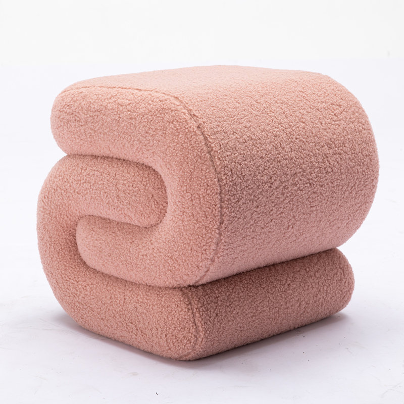 S-shape Teddy Fabric Ottoman Makeup Stool Footstool,Pink