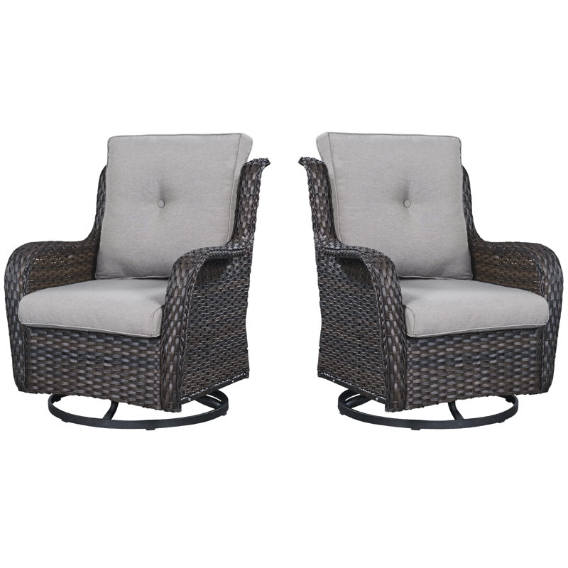 Patio Swivel Wicker Outdoor Rocking Chairs with Side Table, Gray