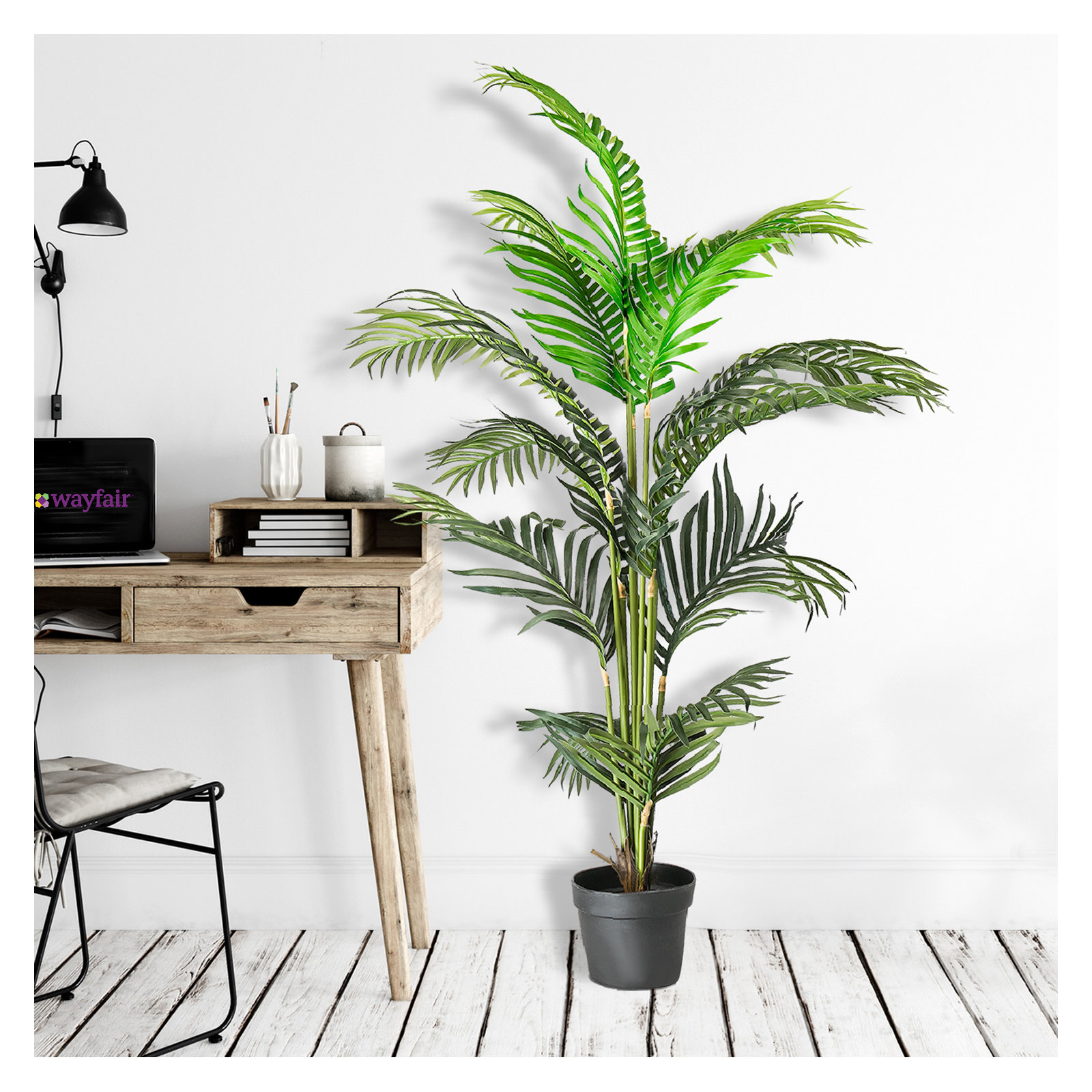Faux Palm Tree in Pot, 56" H x 32" W x 32" D
