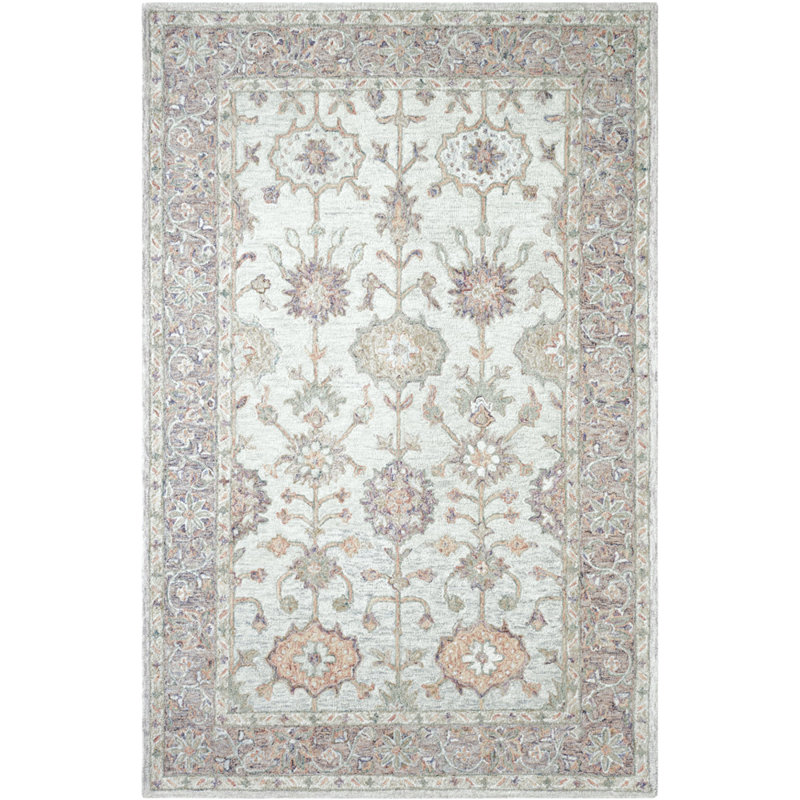 Spice Market Oriental Hand Tufted Wool Cream/Lavender/Light Green Area Rug, Rectangle 7'6" x 9'6"