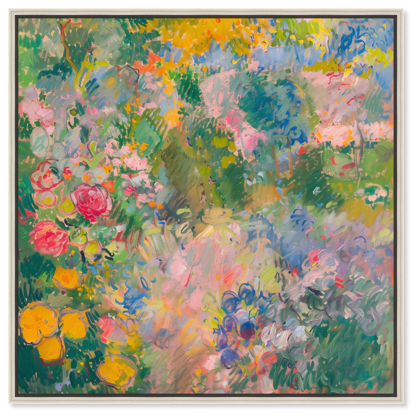 Hues of Happiness I Canvas Vintage Floral Art by Art Remedy, 25" H x 25" W, Silver Floater Framed