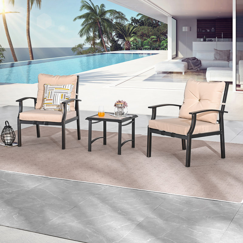 2 - Person Patio Conversation Set with Cushions, Khaki
