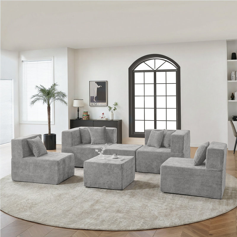 129 in Modern Minimalist Cloud U-shaped Modular Sectional Sofa with 2 Ottomans, Deep Seat Upholstered Couch, No Assembly Required