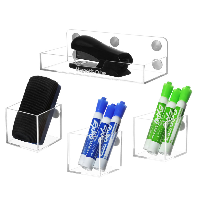 4-Piece Acrylic Plastic Magnetic Supplies Desk Organiser Set