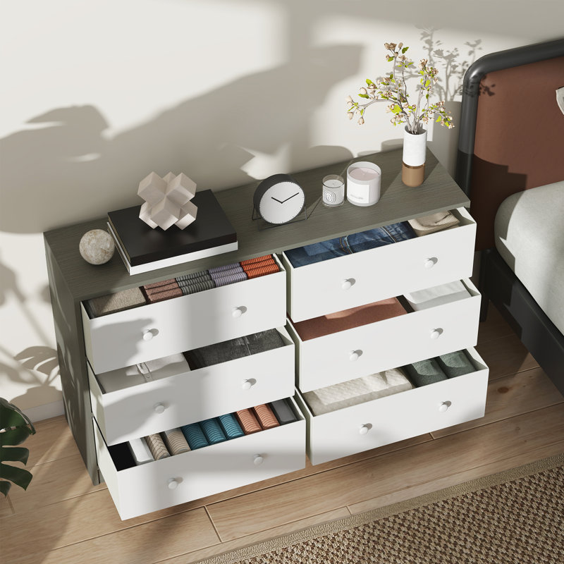 114cm W 6 - Drawer Chest of Drawers, White/Grey