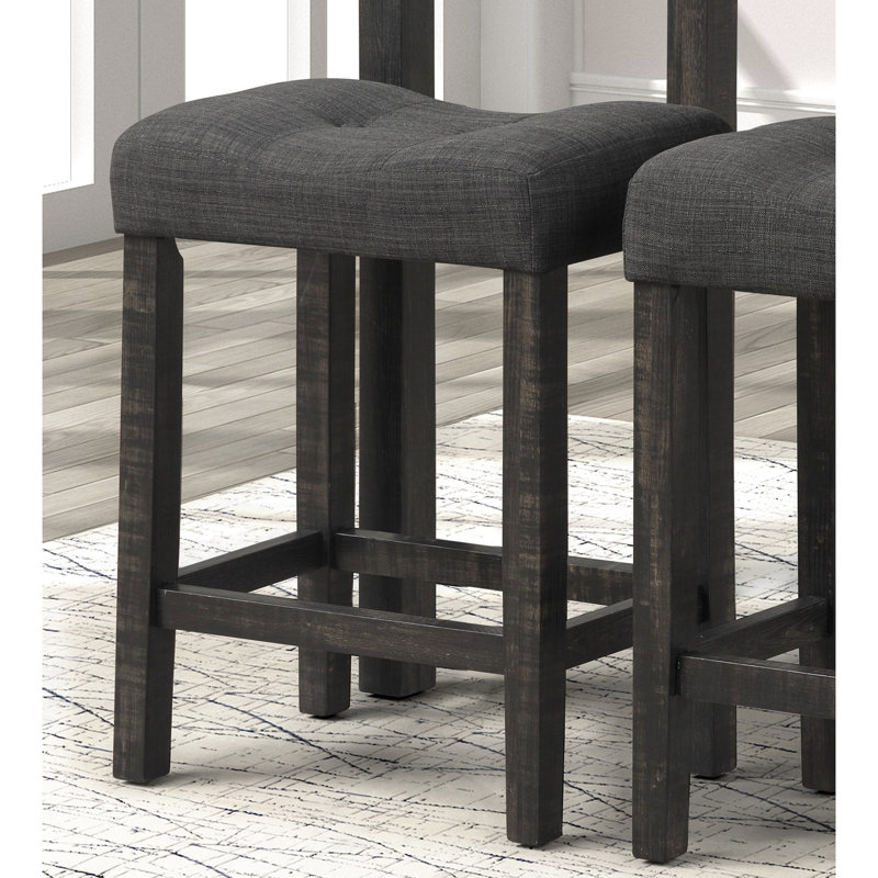 De 2 tabourets à hauteur de comptoir à boutons gris, avec siège de soutien et coussins de repose-pieds, tabouret de construction en bois massif 2, rembourrage confortable pour repose-pieds,