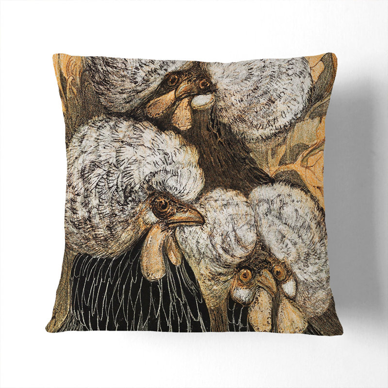 Three Crested Chickens Scatter Cushion with Filling, 40cm H x 40cm W x 15cm D
