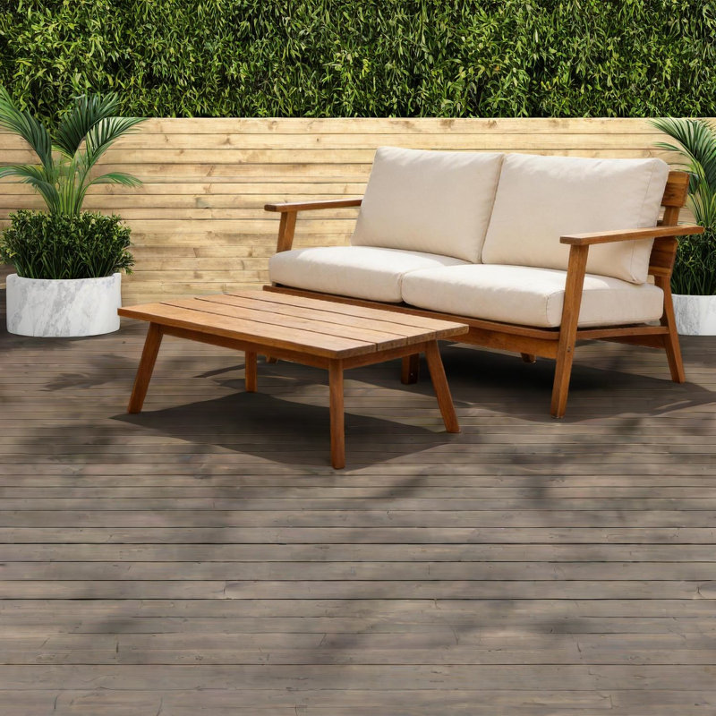Canapés de patio modernes, ensemble durable en bois d'acacia avec coussins confortables, confort extérieur