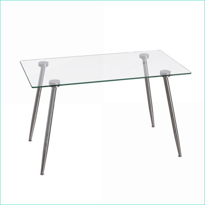 Tables de salle à manger | Mesa de Comedor | Moderne rectangulaire, verre trempé, pieds argent chromés, cuisine, bureau à domicile | Rectangle