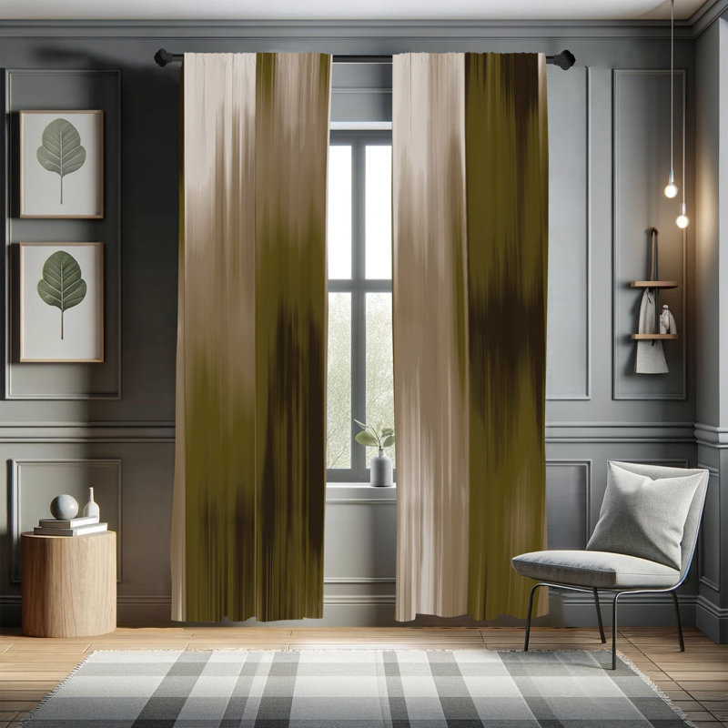 Microfiber Floral Semi-Sheer Rod Pocket Curtain Panels, 28" W x 95" L, Dark Green