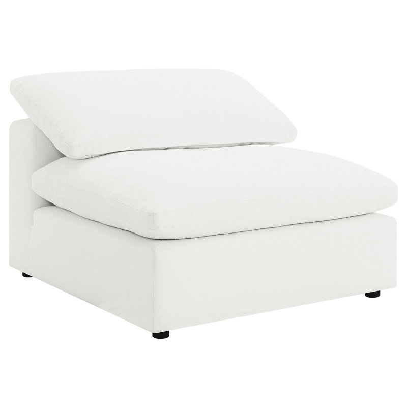 Ivory Fabric Six-Piece Modular Sectional Sofa with Ottoman