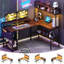 L-Shaped Metal Base Computer Desk with Power Outlet