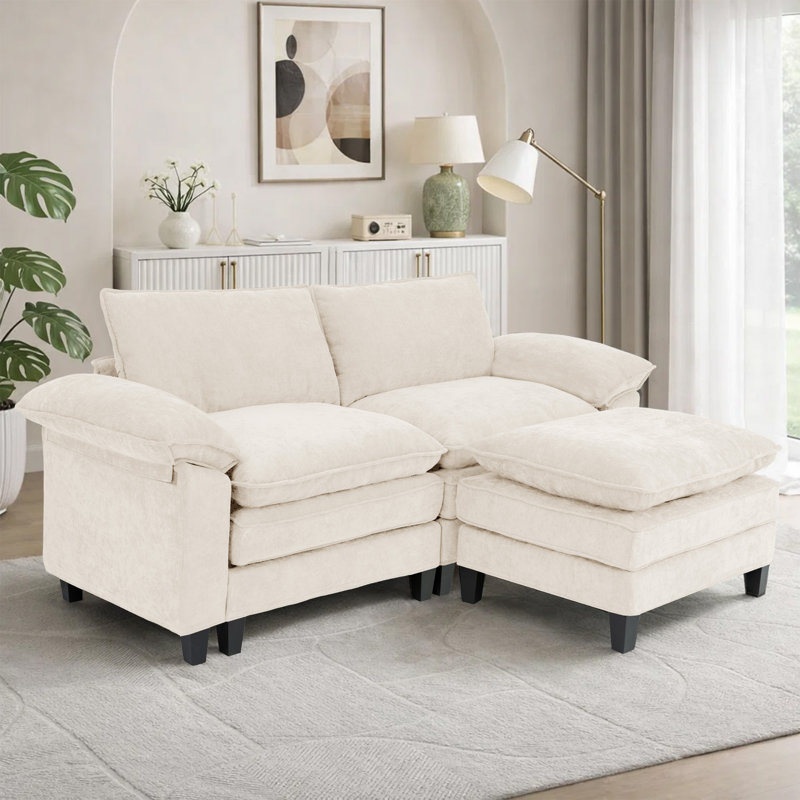 Canapé d'angle rembourré avec 1 repose-pieds, Tissu beige