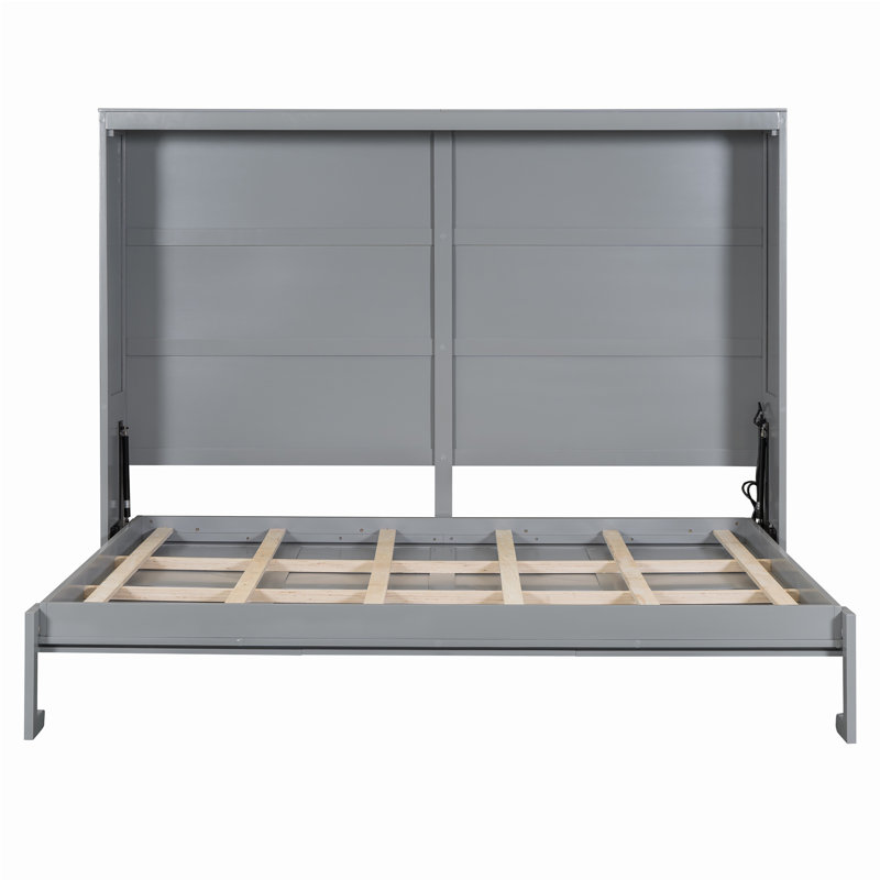 Murphy Bed Cabinet With Outlets, Gray, Queen