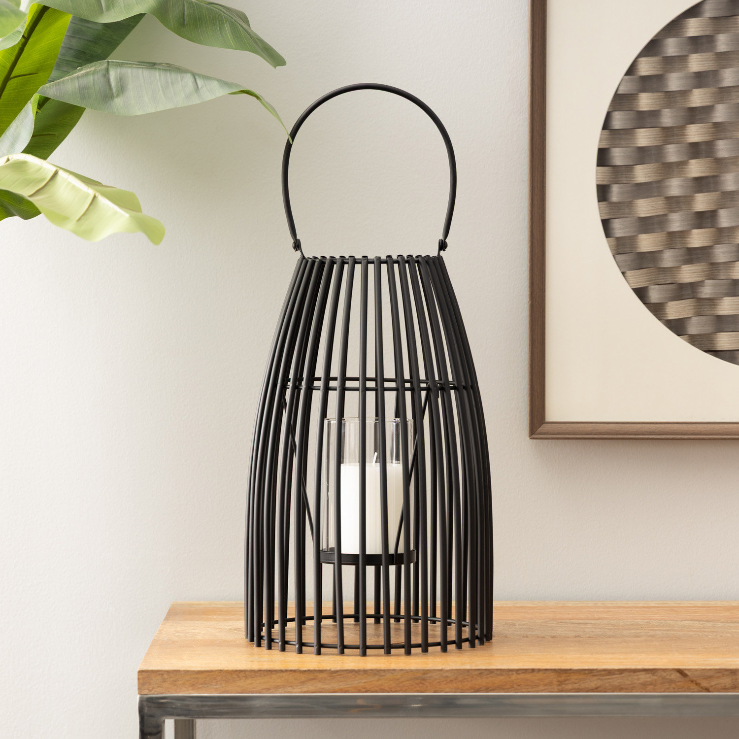 Enya Metal Lantern Candle Holder, Black, 16" H x 9" W x 9" D