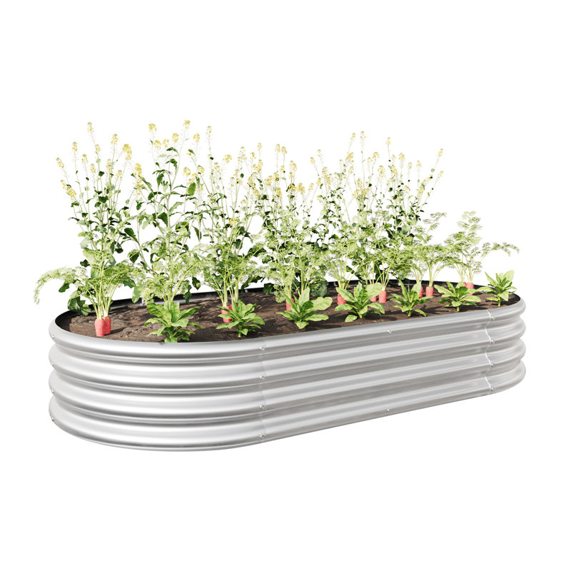 Veranika Silver Oval Raised Metal Planter Bed For Vegetables And Flowers Bed, Oval, Garden Attraction - Large, Silver